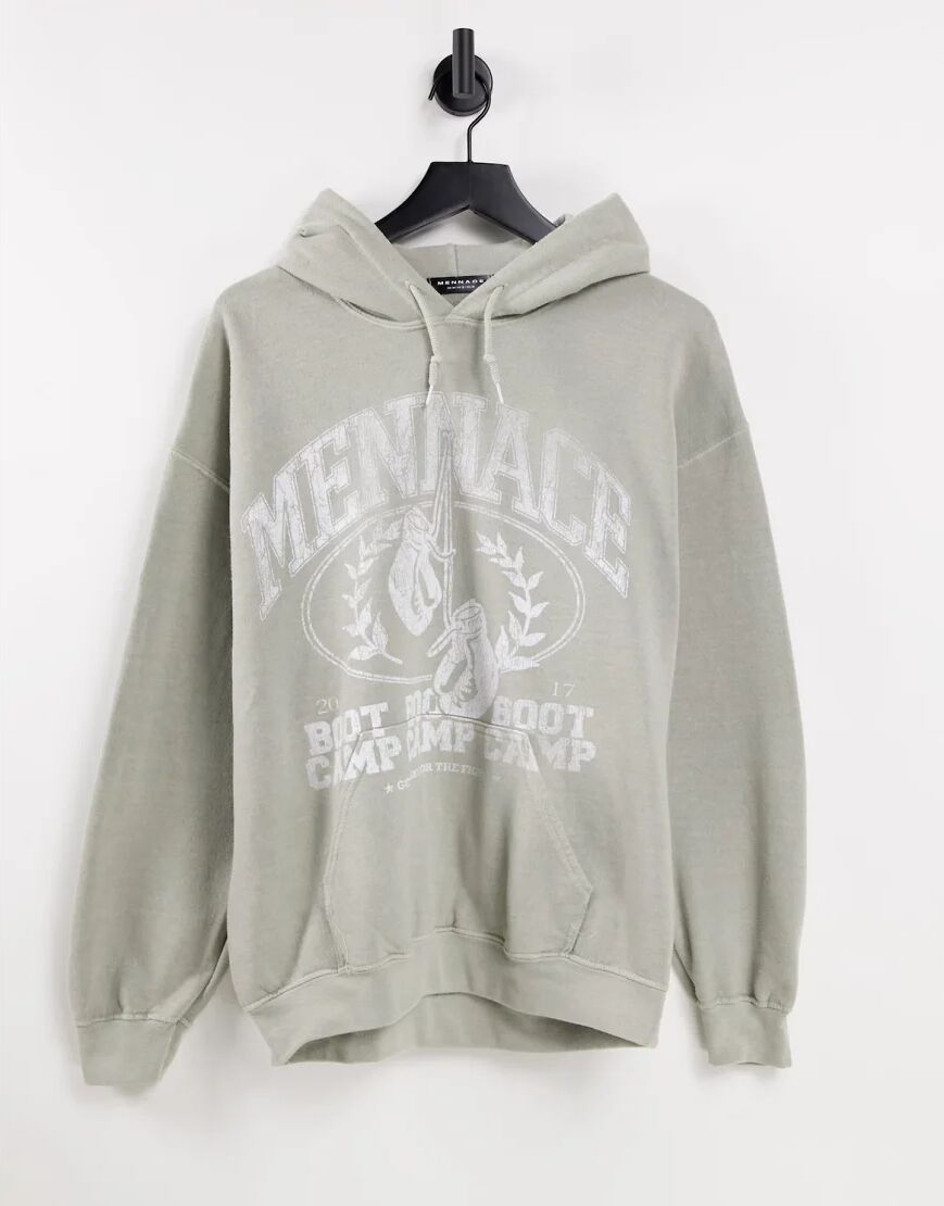 Mennace pullover hoodie in light green with boot camp print  Green