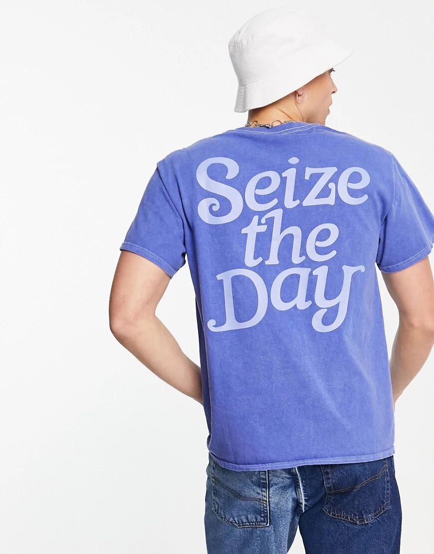 Mennace t-shirt in dusty blue with slogan back print  Blue