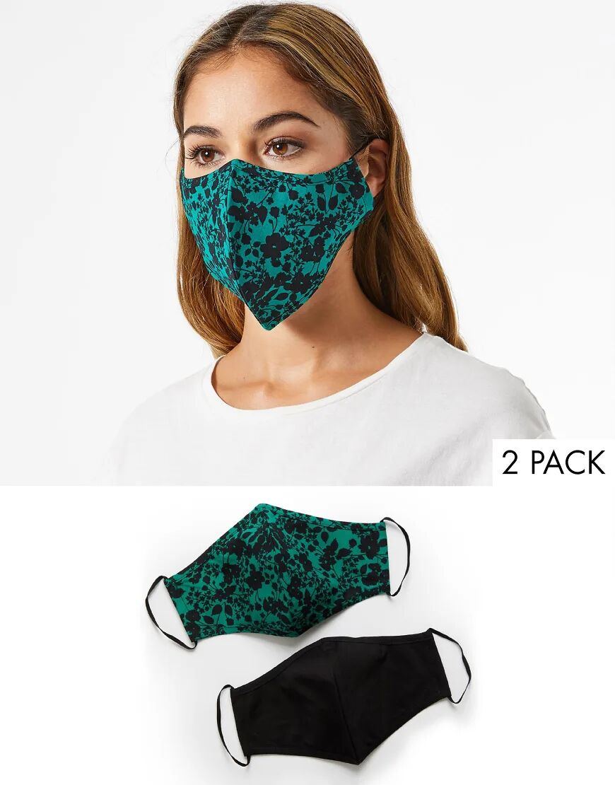 Miss Selfridge 2 pack face coverings in green and black  Green