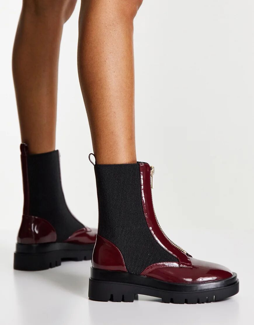 Miss Selfridge army burgundy box zip boot-Red  Red