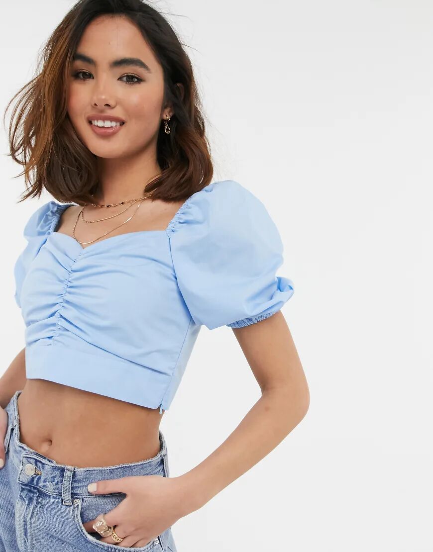 Miss Selfridge poplin puff sleeve blouse in blue  Blue