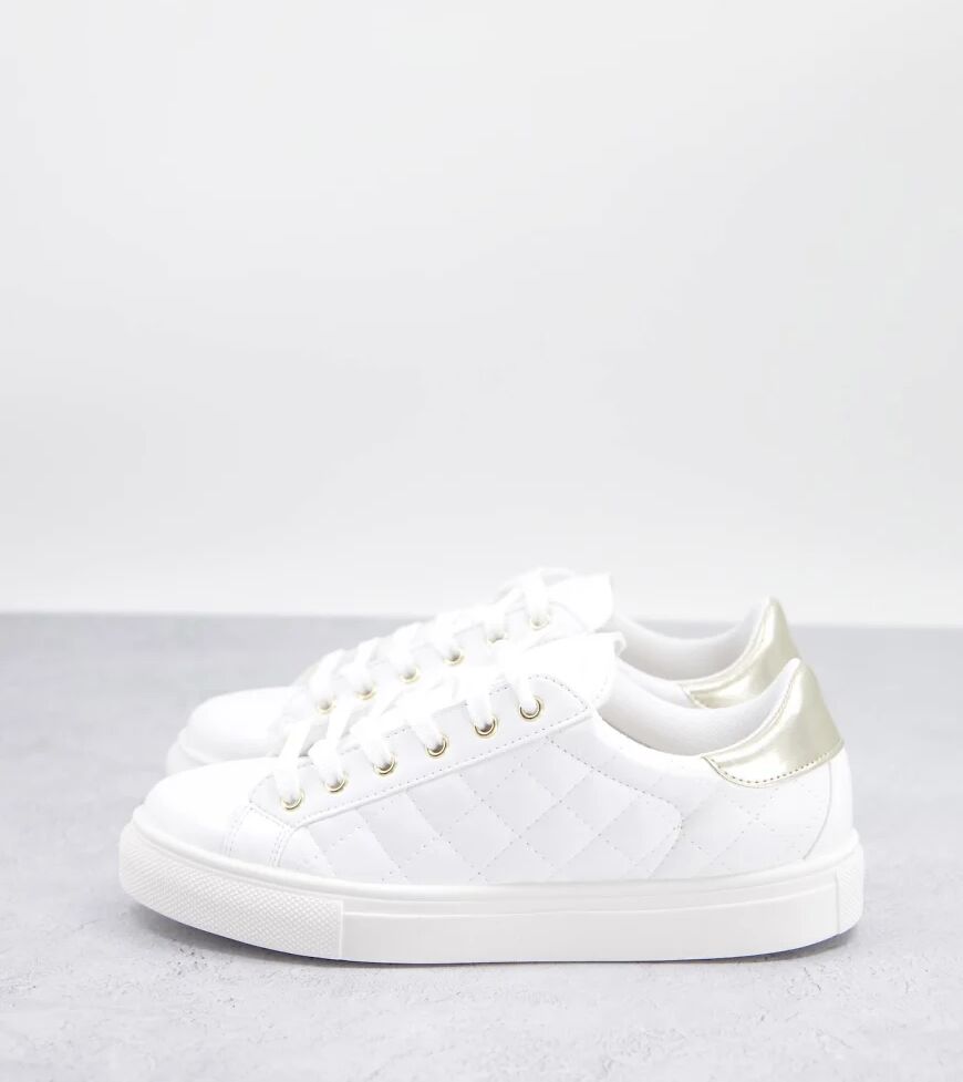 Miss Selfridge Tinchy quilted lace up trainer in white  White