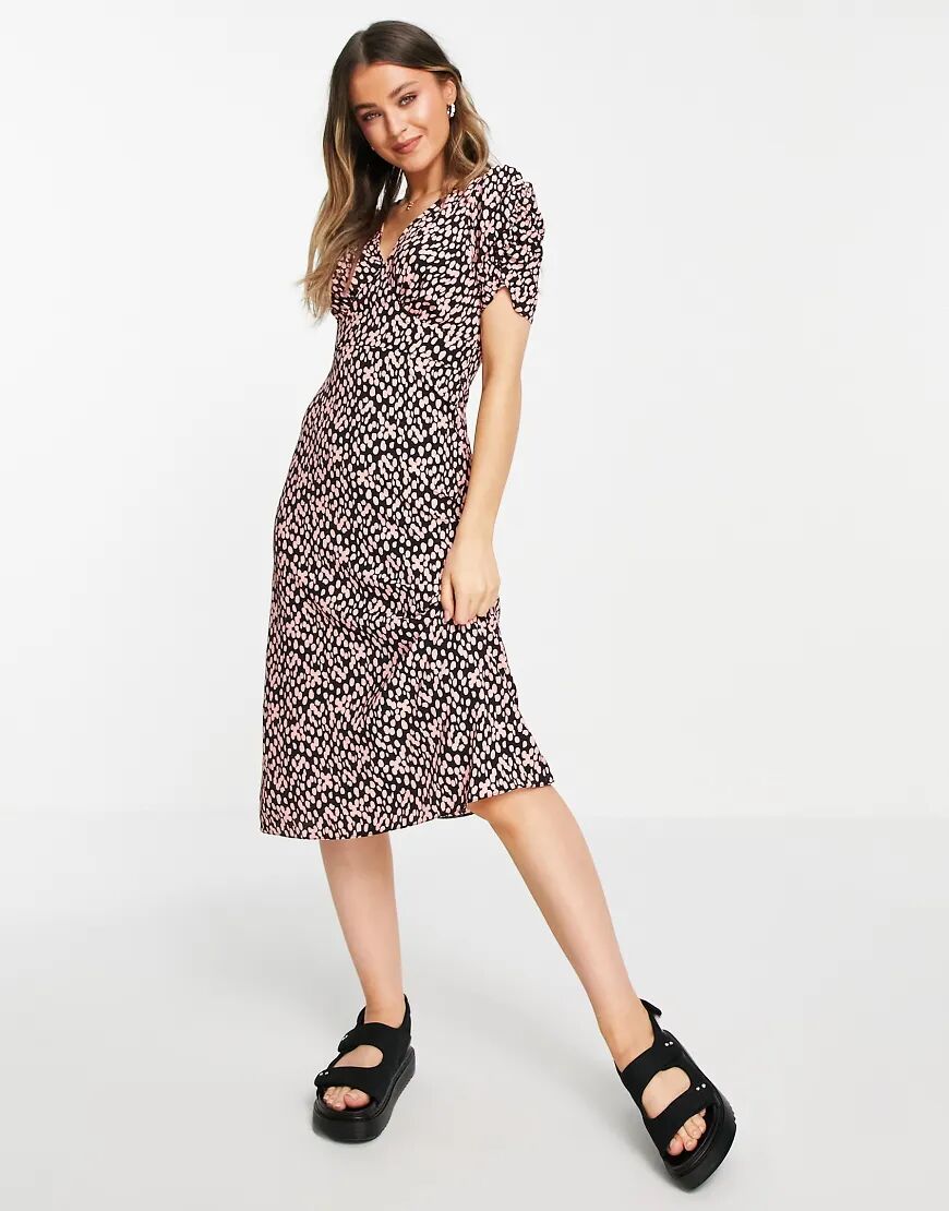 Miss Selfridge v neck spot midi dress in pink spot  Pink