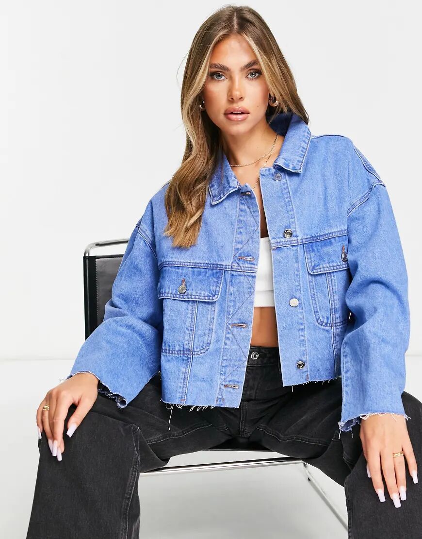 Missguided 90's denim jacket with pleat back in blue  Blue