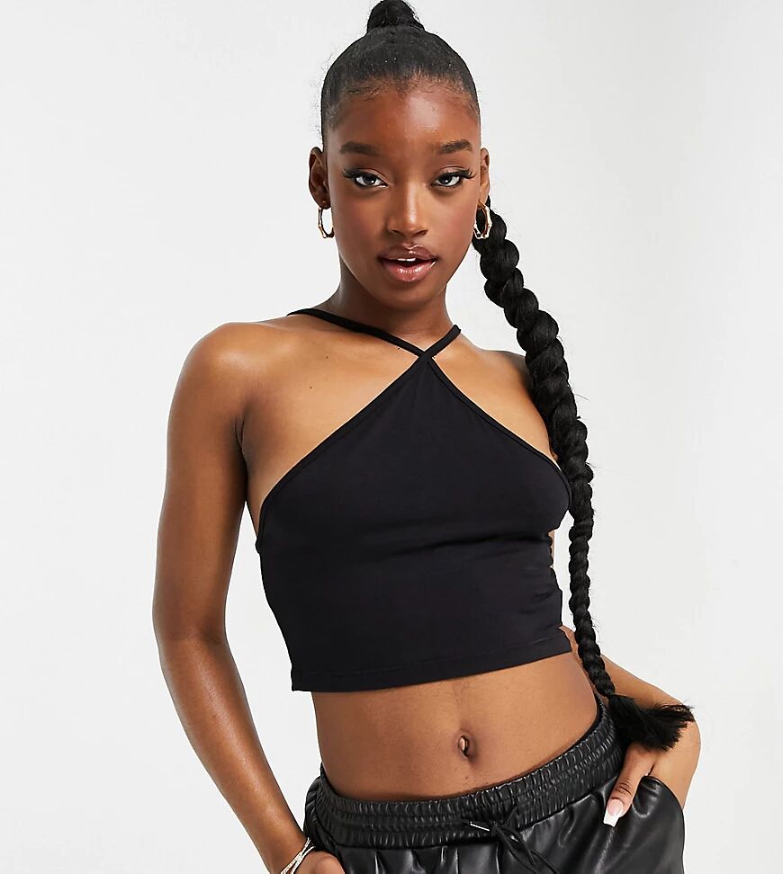 Missguided basics crop top with halter neck in black  Black