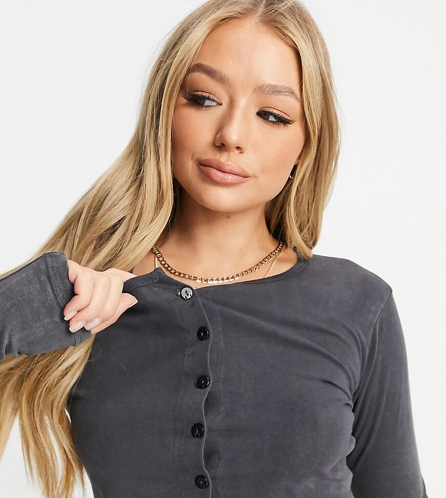 Missguided co-ord button through crop top in washed grey  Grey