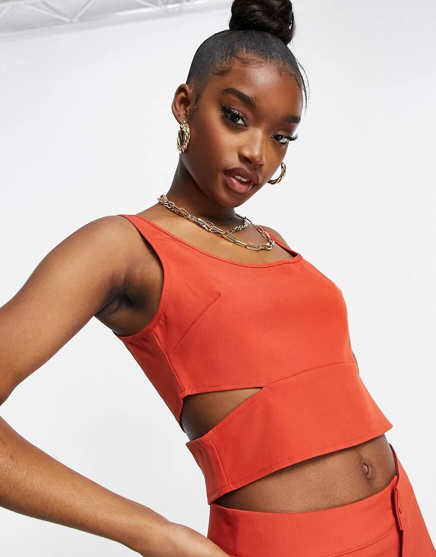 Missguided co-ord crop top with cut out detail in rust-Orange  Orange