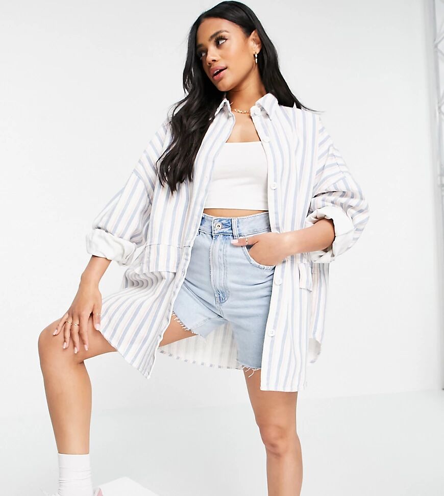 Missguided co-ord oversized denim shirt in blue stripe-Multi  Multi