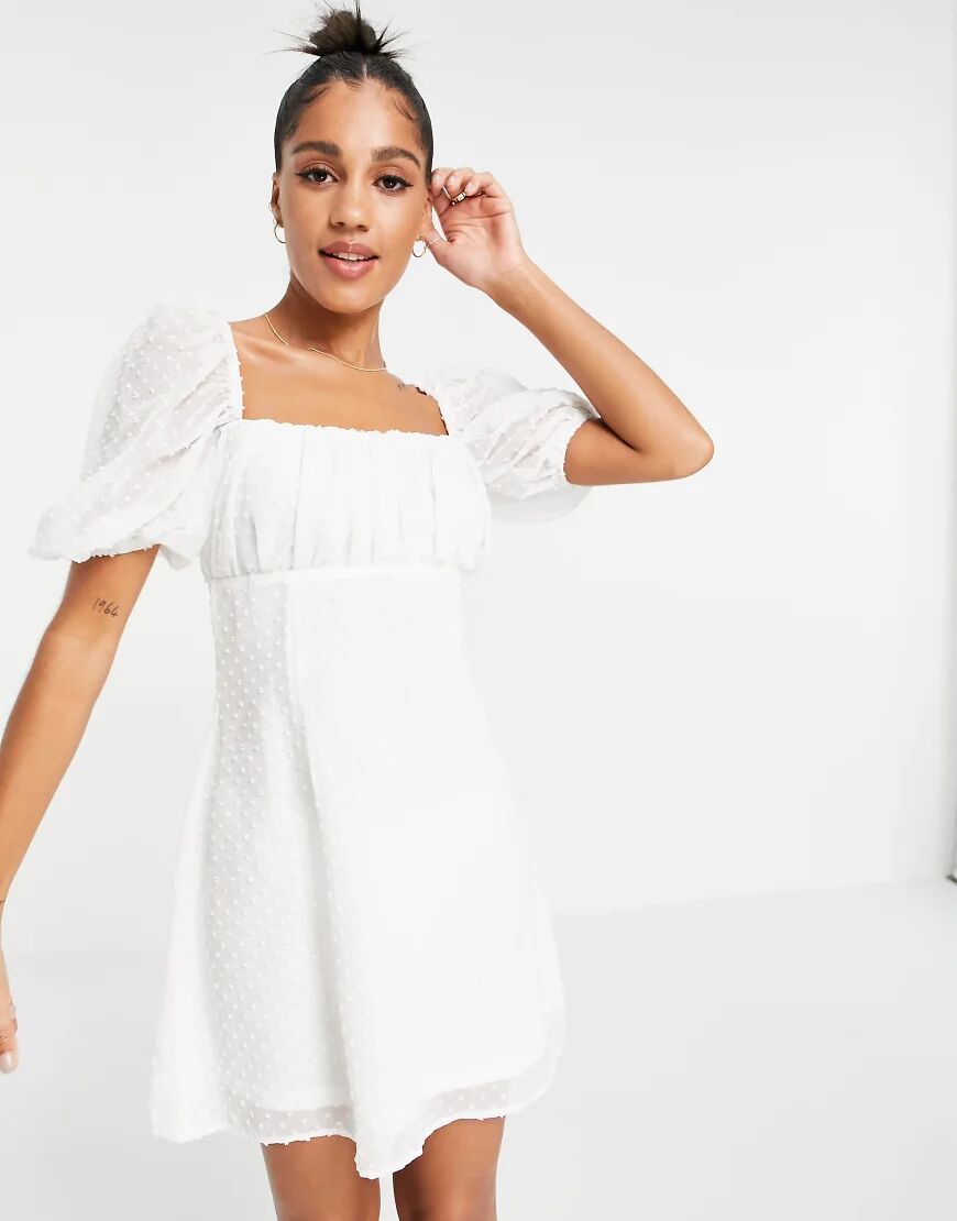 Missguided dobby dress with ruched bust in white  White