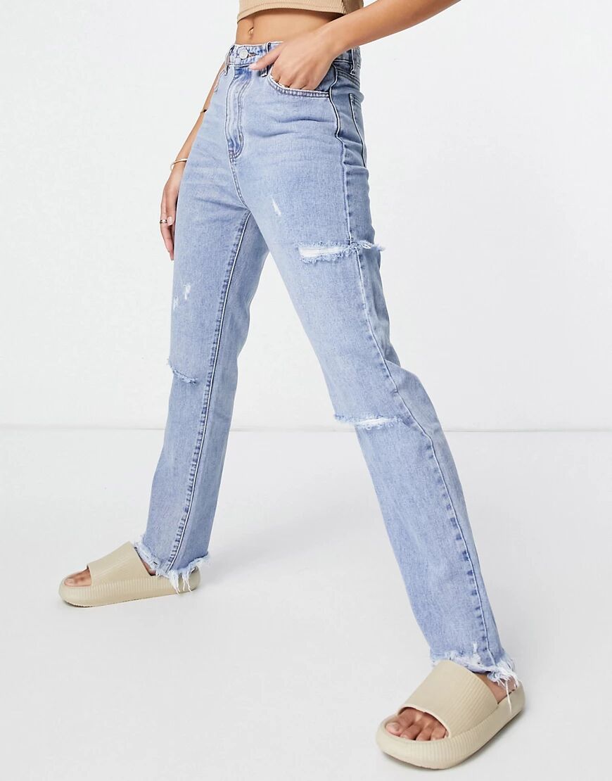 Missguided high waist jean with thigh slash in light blue  Blue