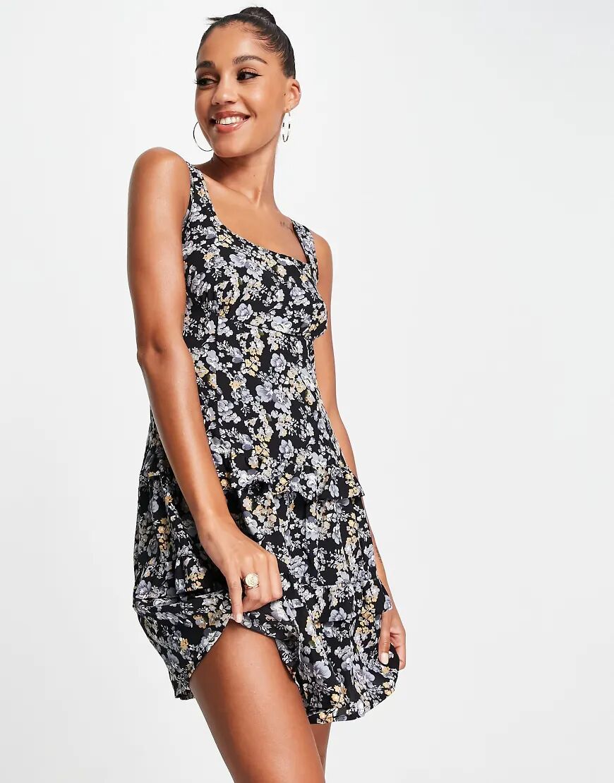 Missguided layered frill mini dress in black floral  Black