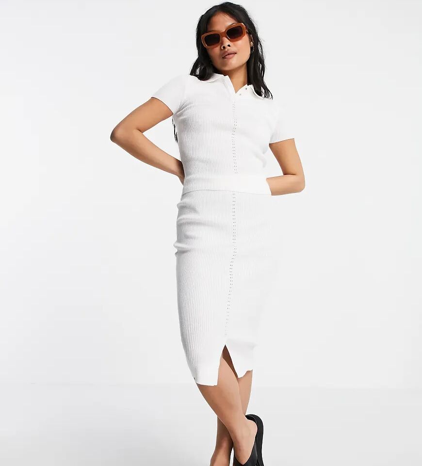 Missguided Petite co-ord ribbed midi skirt in cream-White  White