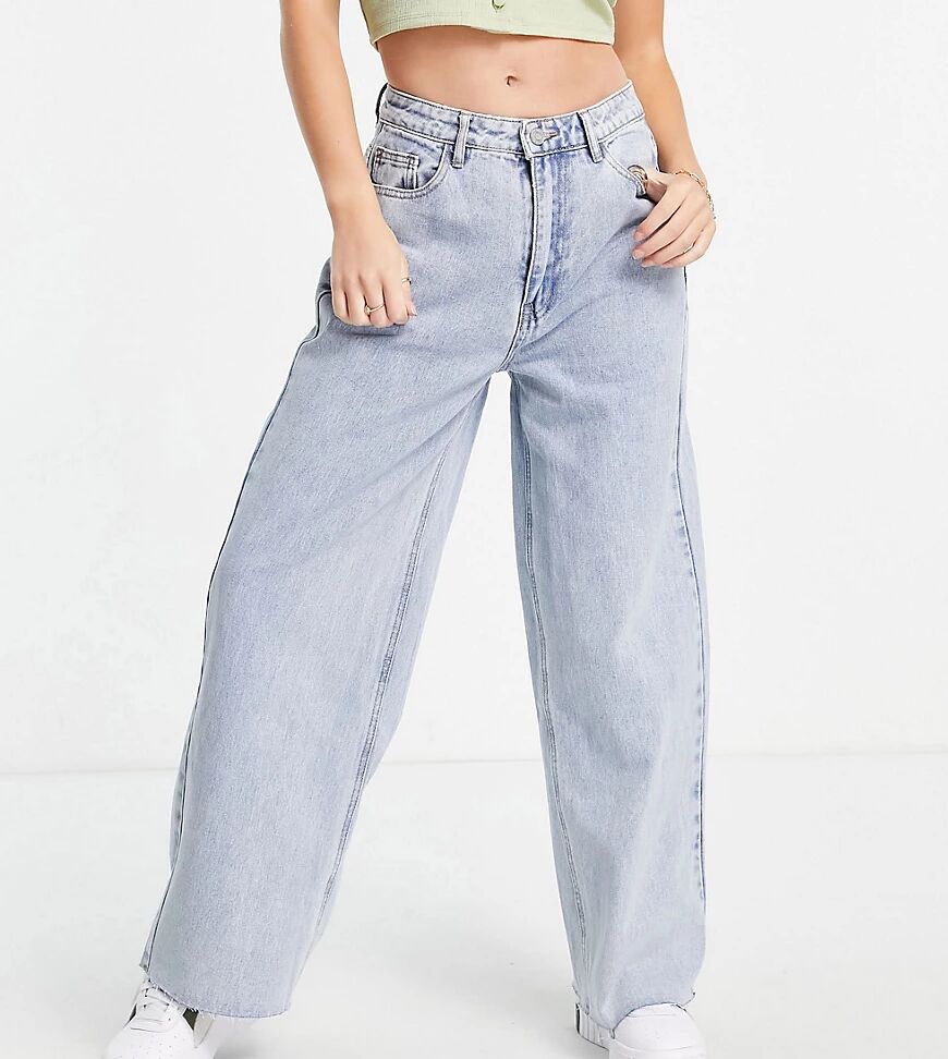 Missguided Petite recycled straight jean with raw hem in bleached blue  Blue