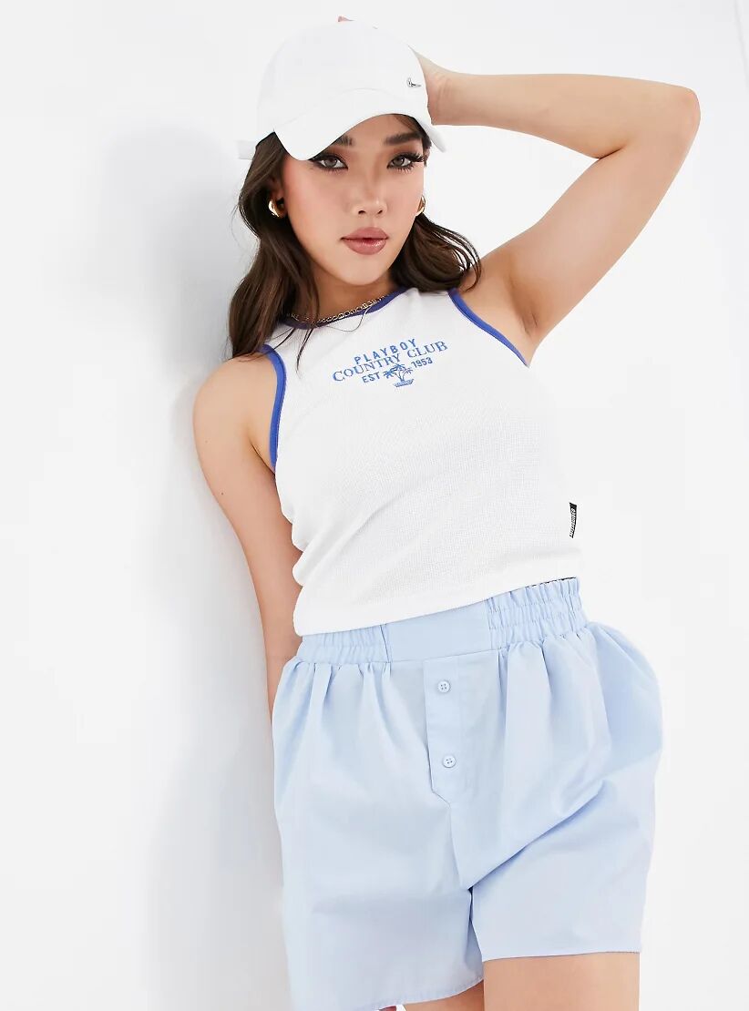 Missguided Playboy Sports co-ord waffle racer crop top in white  White