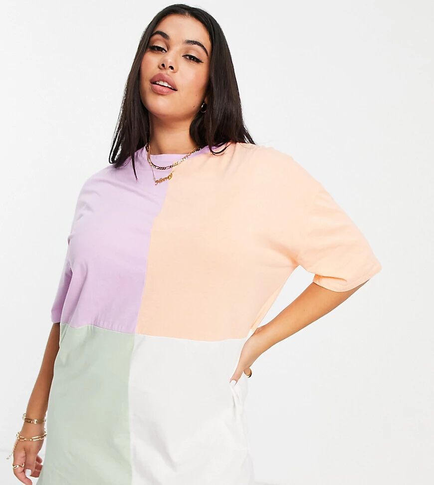 Missguided Plus colourblock t-shirt mini dress in multi  Multi