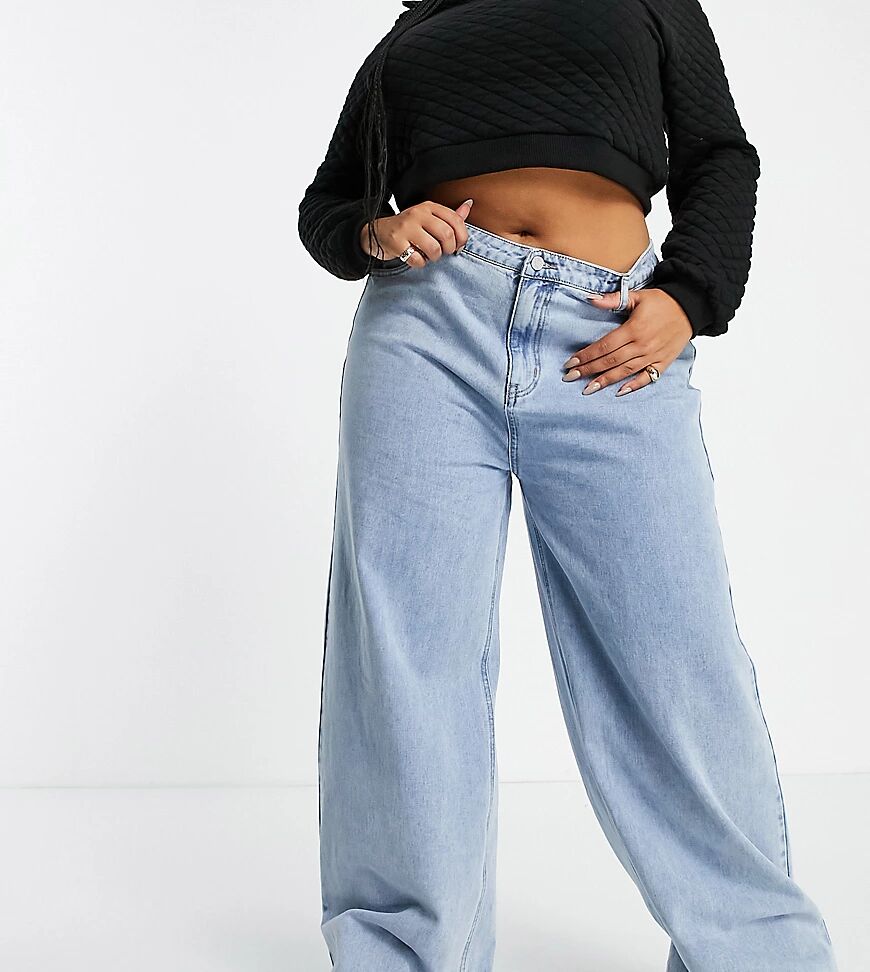Missguided Plus recycled wide leg jean with raw hem in bleached blue  Blue