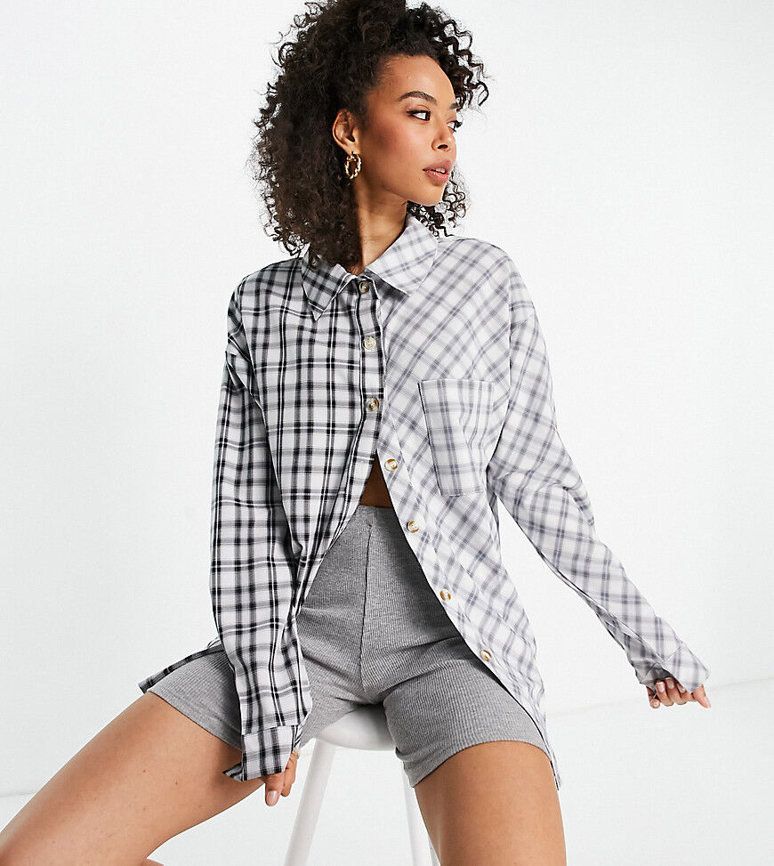 Missguided Tall co-ord shirt in blue spliced check  Blue
