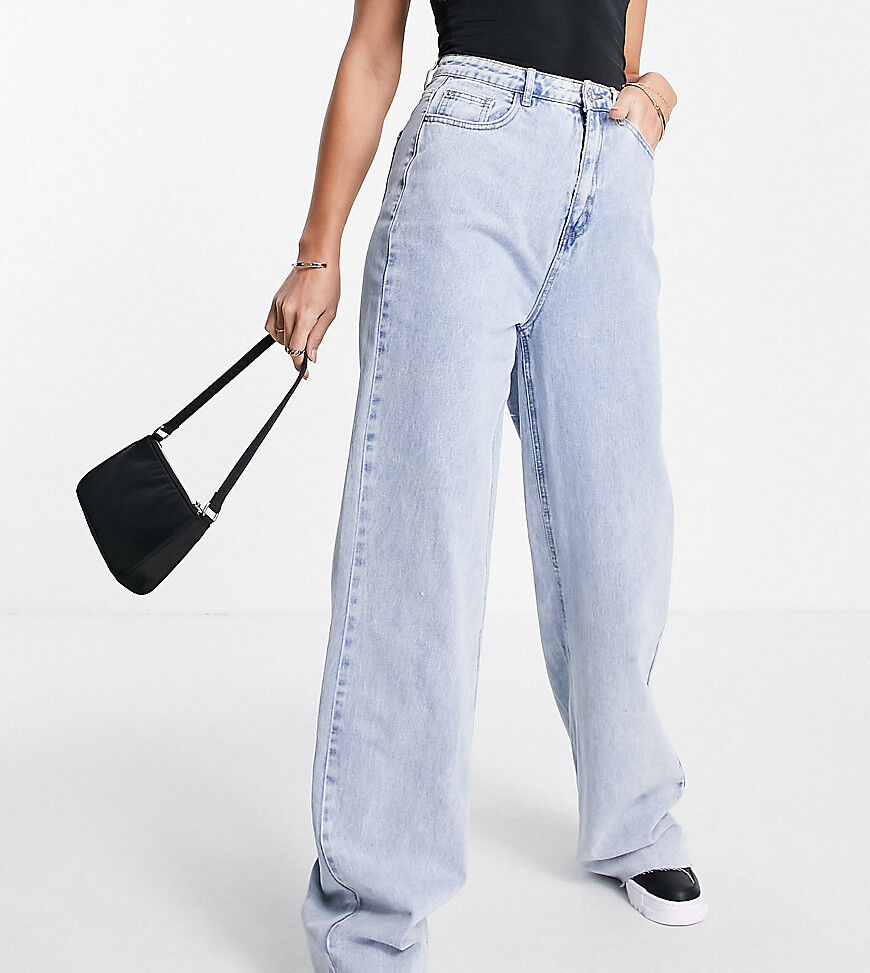 Missguided Tall recycled wide leg jean with raw hem in bleached blue  Blue