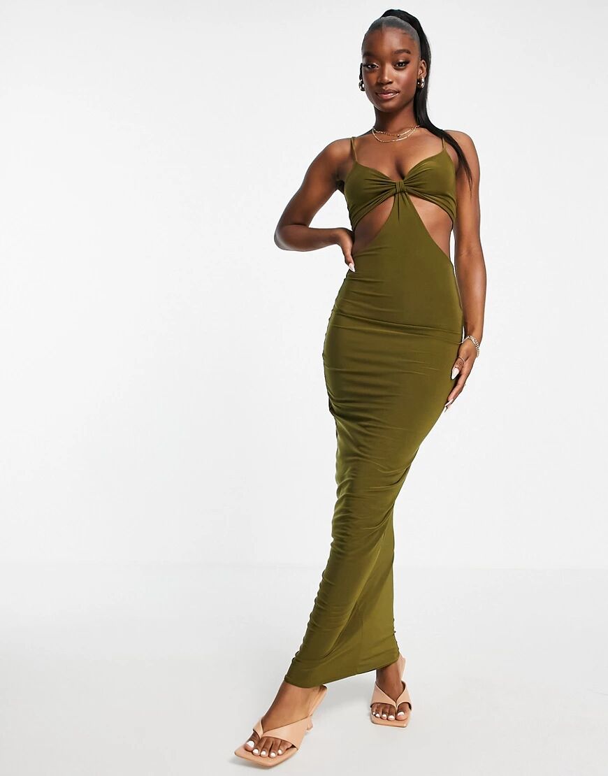 Missyempire exclusive cut out bust detail maxi dress in olive green  Green