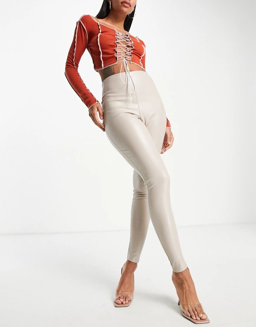 Missyempire high waist leather look legging in ecru-Neutral  Neutral