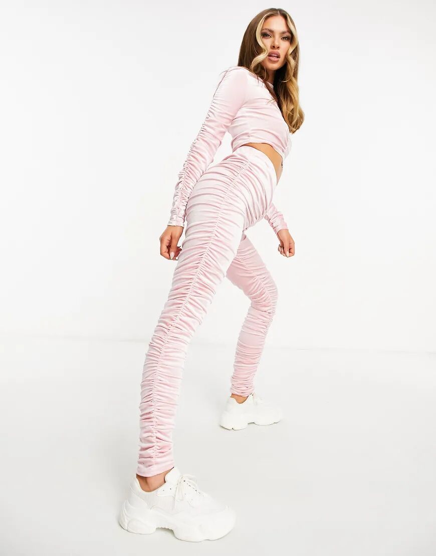 Moda Minx velour ruched detail top and ruched jogger set in pink  Pink