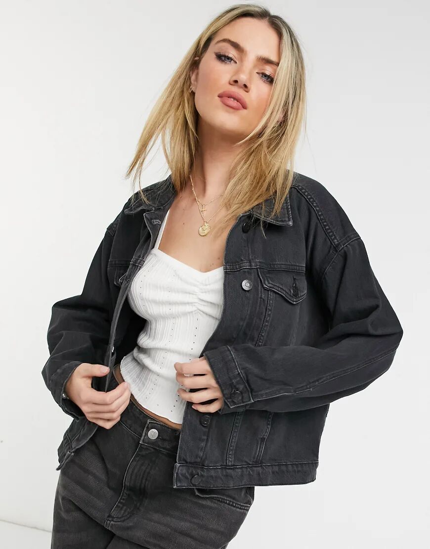 Monki Bonnie organic cotton denim jacket in black  Black