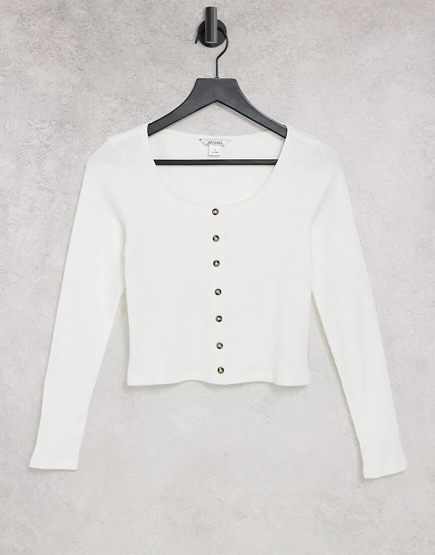 Monki button front crop top in white  White