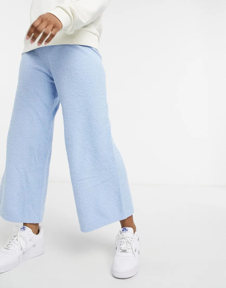 Monki Calah fluffy knitted wide leg trousers in light blue 4 piece co-ord  Blue