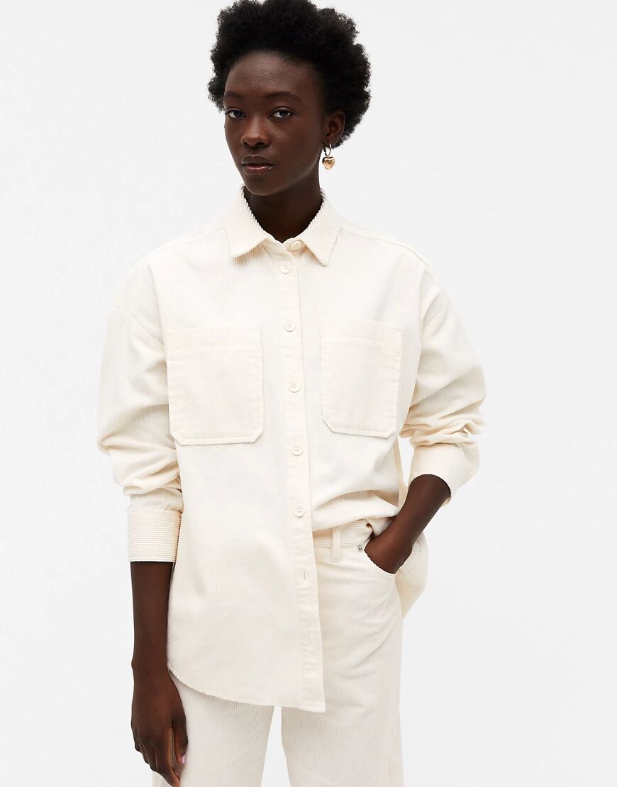 Monki Conny-Li cord shirt in white  White