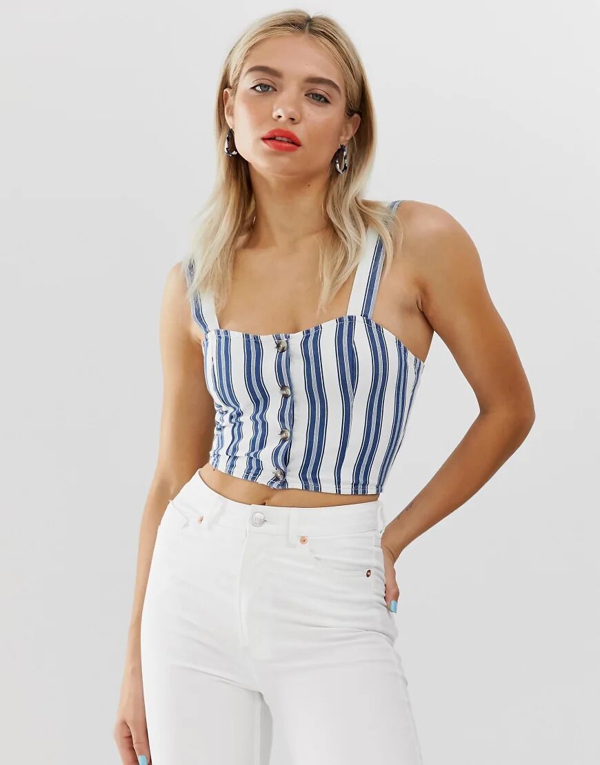 Monki denim crop top co-ord in stripe-Blue  Blue