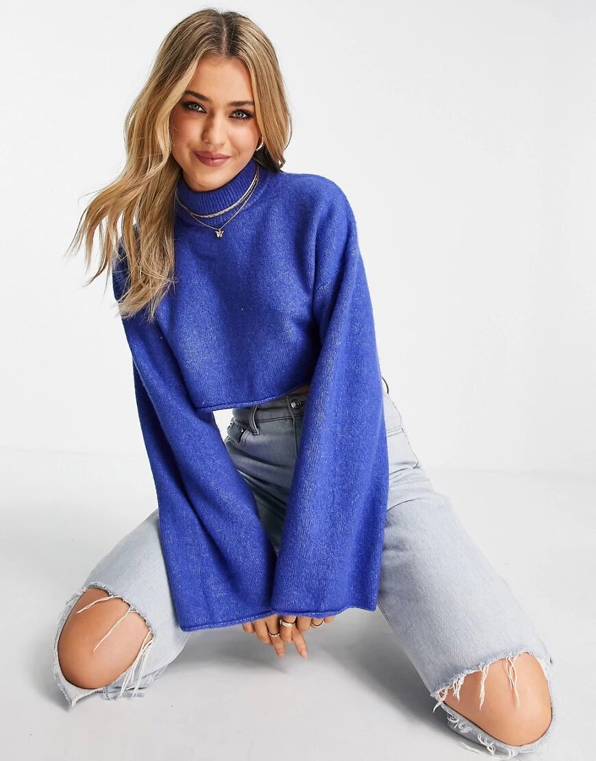 Monki high neck cropped jumper in bright blue  Blue