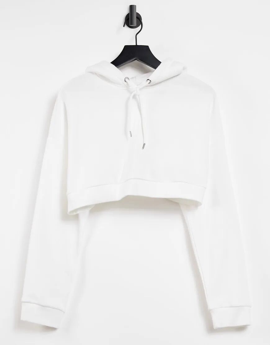 Monki Holly organic cotton cropped hoodie in off white  White