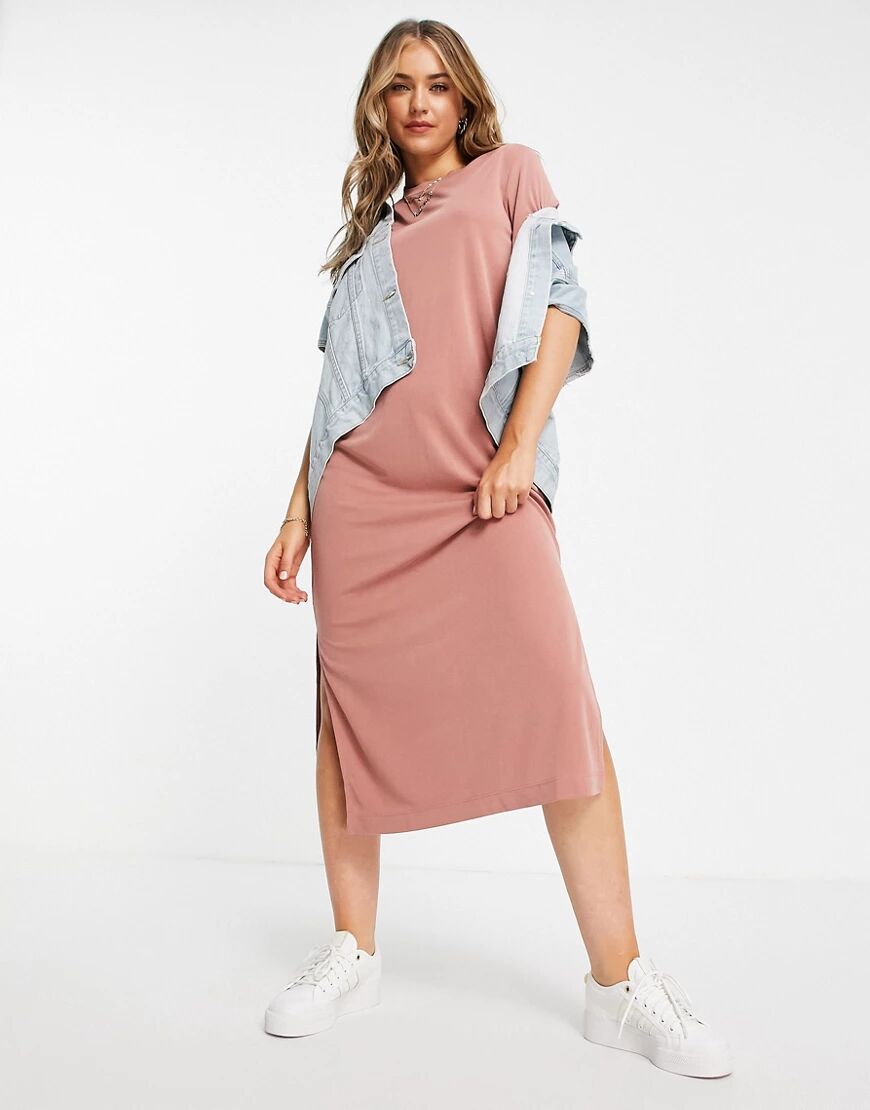 Monki Isabella super soft midi t-shirt dress in dusty pink-Orange  Orange