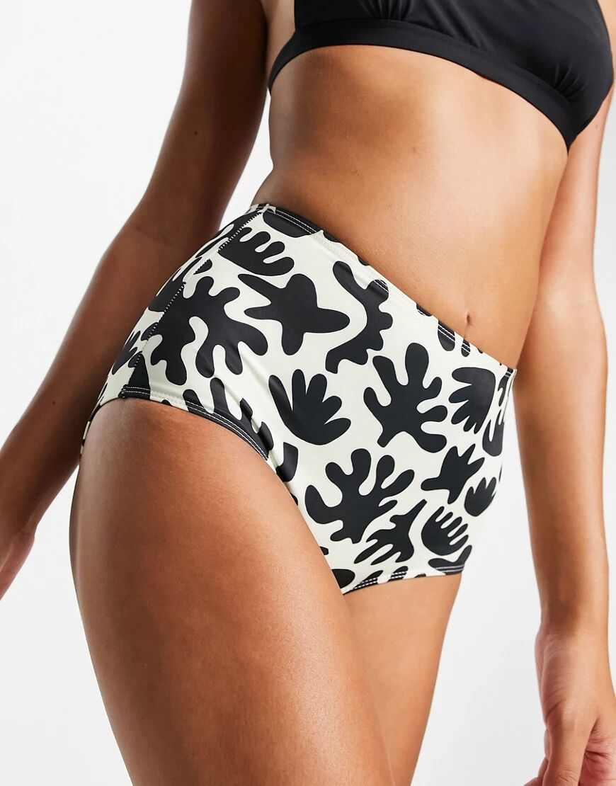 Monki Nilla high waist bikini bottom in black and white-Multi  Multi