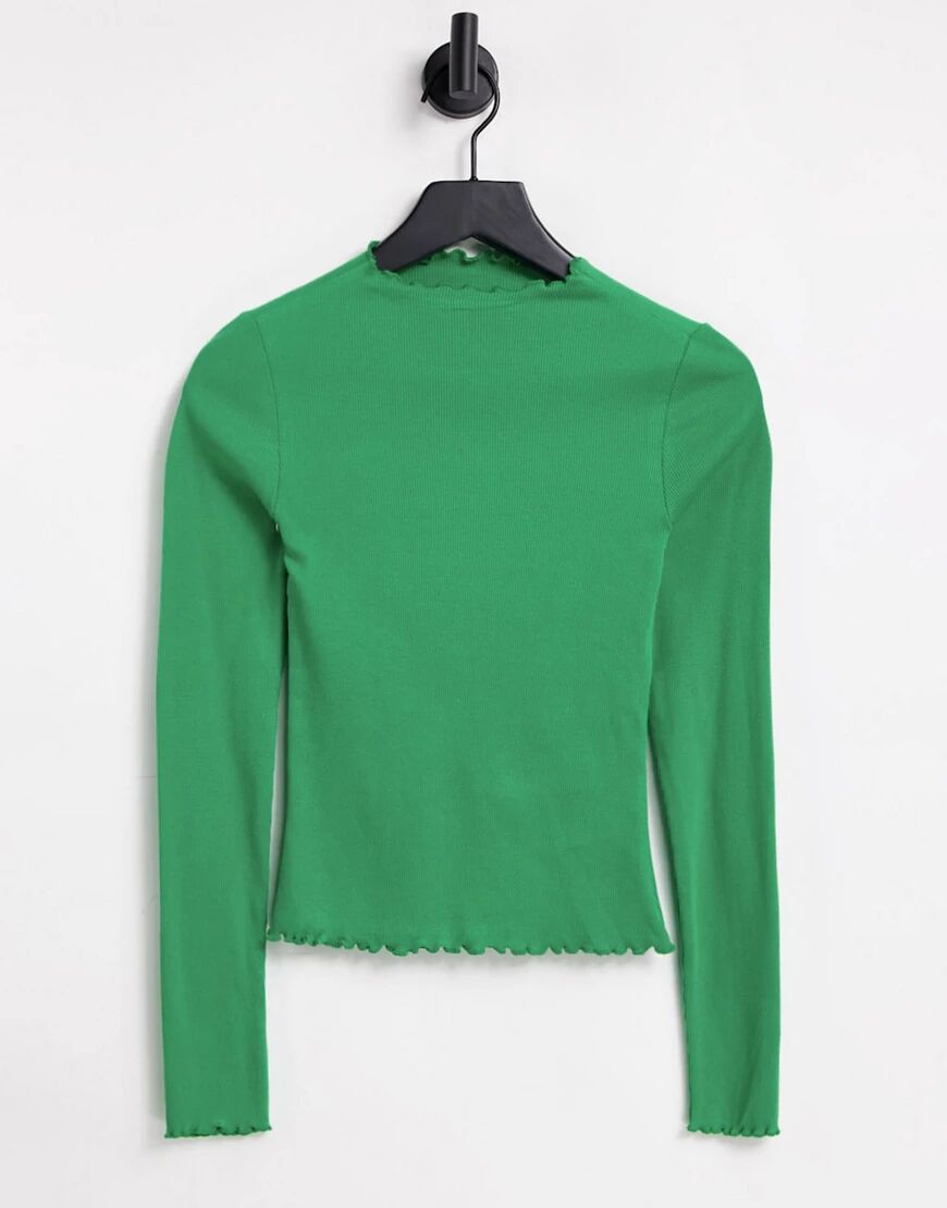 Monki organic cotton long sleeve top in green  Green