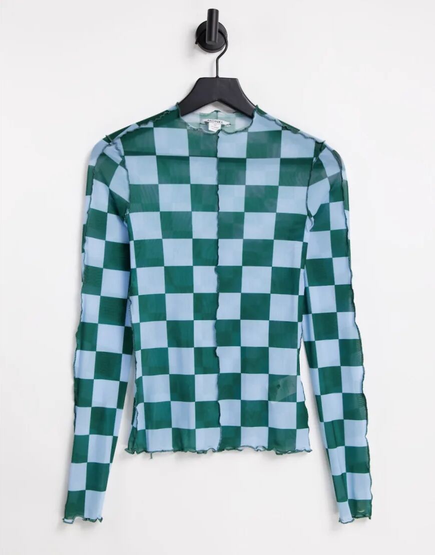 Monki recycled checkerboard mesh top in multi  Multi