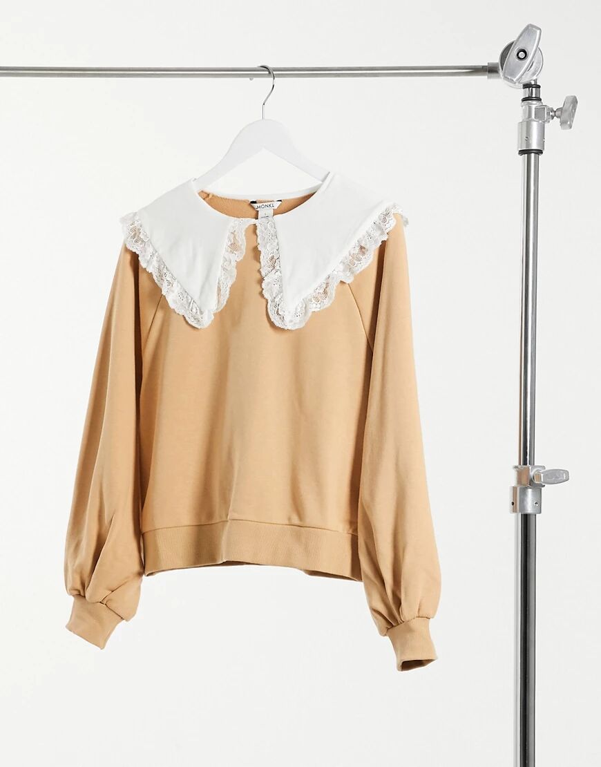 Monki Selma cotton sweatshirt with collar in beige-Neutral  Neutral