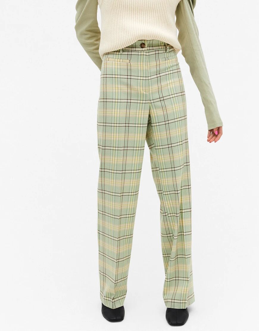 Monki Stacy check flare trousers in green-Purple  Purple