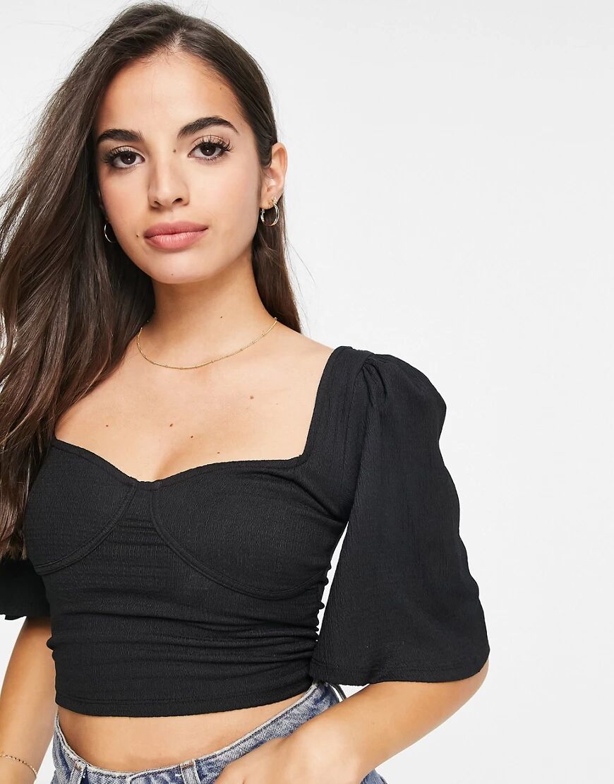 Monki Tilly flutter sleeve top in black  Black