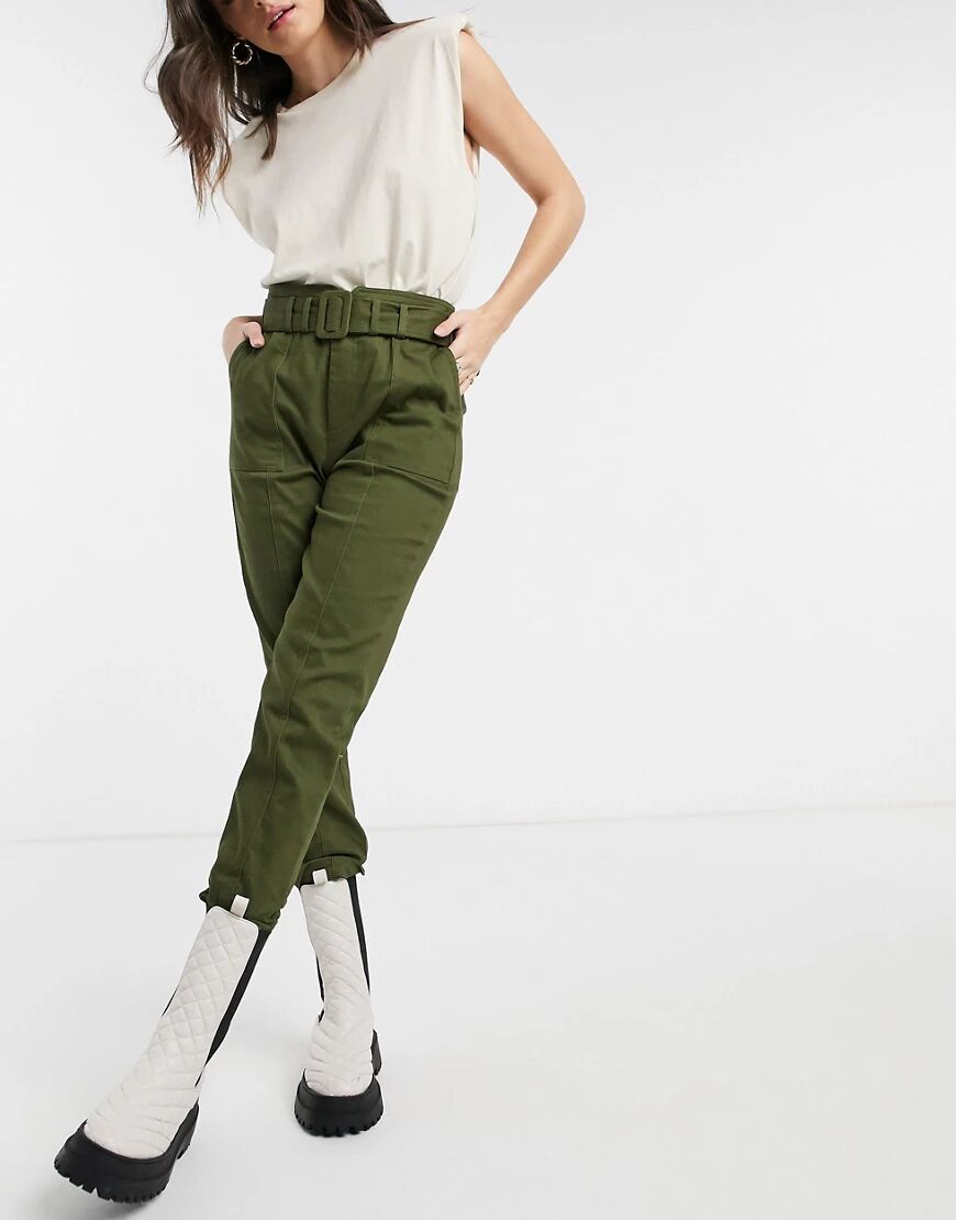 Moon River belted trousers in olive green  Green