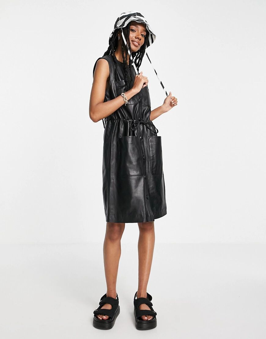 Muubaa Olivia sleeveless utility leather dress in black  Black