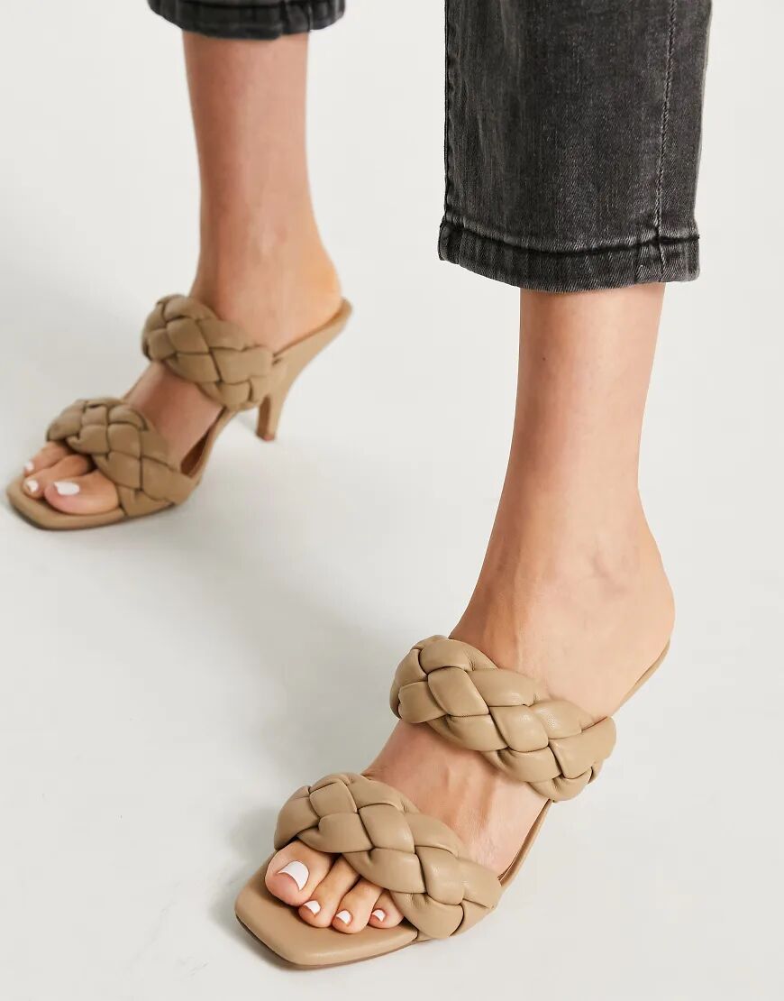 NA-KD braided padded heeled mules in beige-Neutral  Neutral