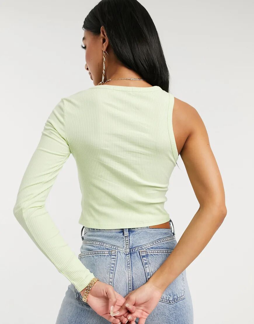 NA-KD one sleeved ribbed jersey top in lime green  Green