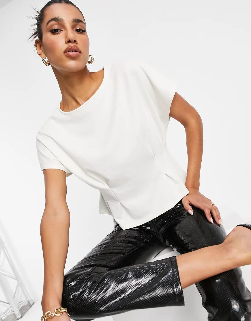 NA-KD pleat waist detail t-shirt in off white  White