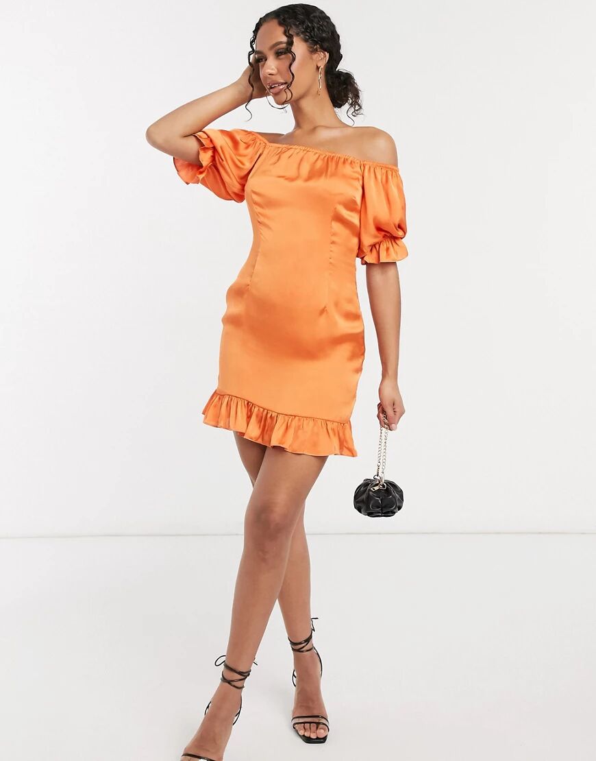 NA-KD puff sleeve mini dress with frill hem in orange  Orange