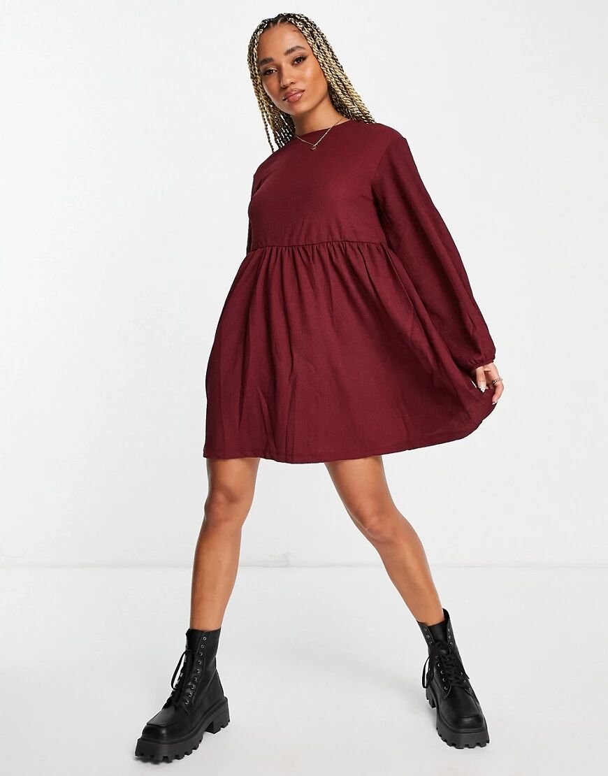 NA-KD tie back smock dress in burgundy-Red  Red