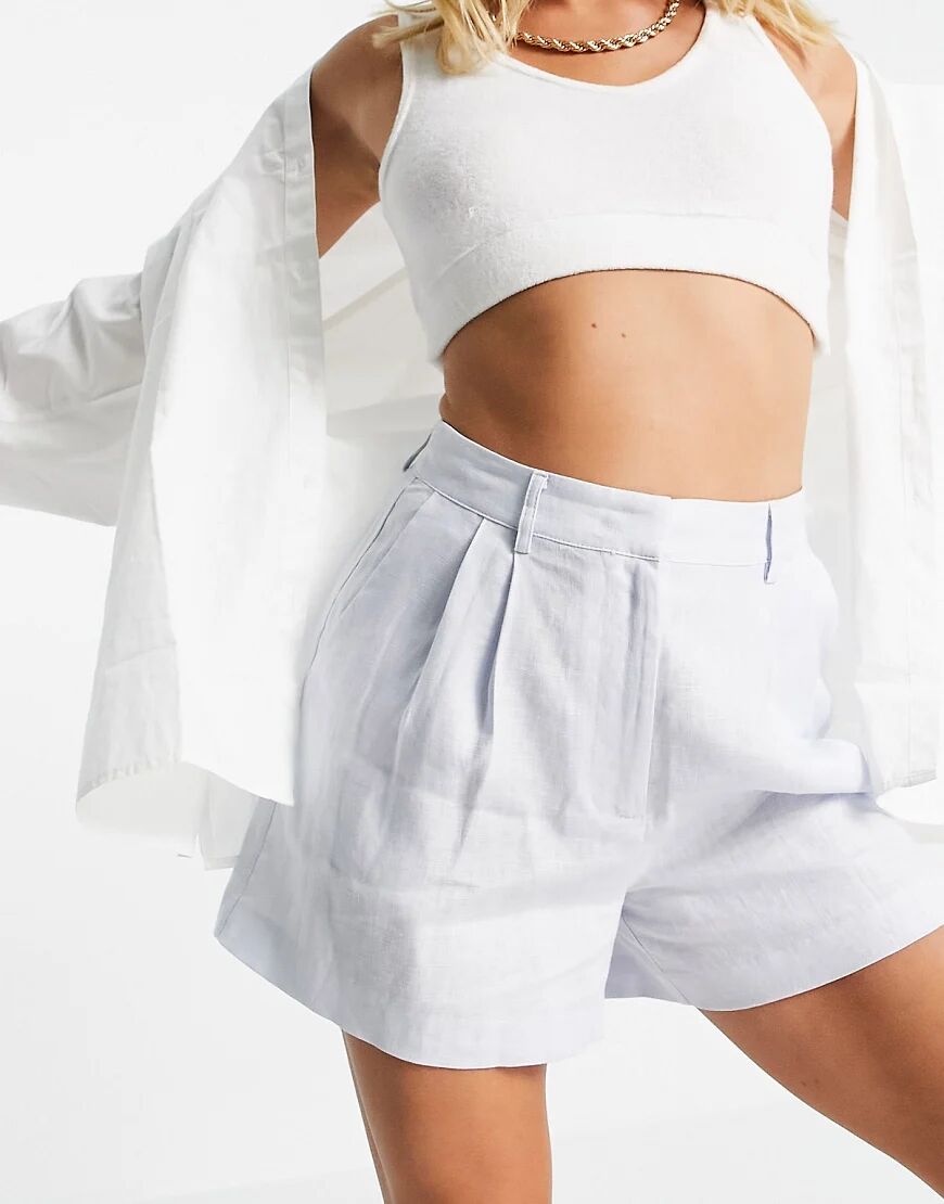 NA-KD x Mathilde Gohler co-ord linen shorts in light blue  Blue