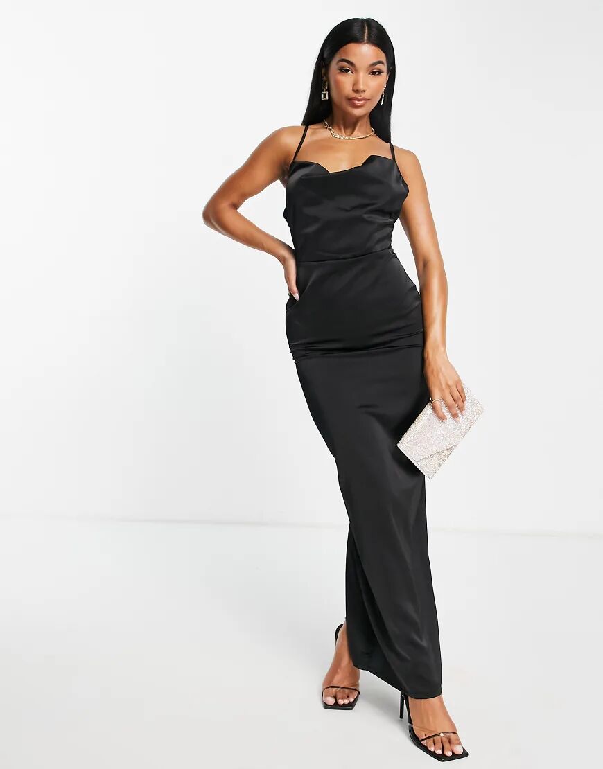 NaaNaa cowl neck satin maxi dress in black  Black