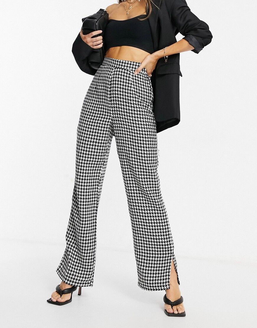 NaaNaa high waisted split hem tailored trousers in black dogtooth  Black