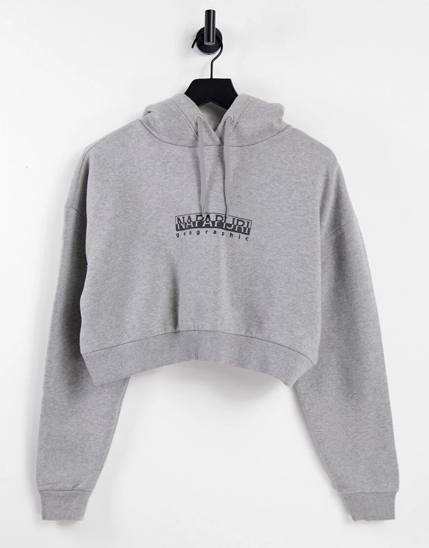 Napapijri Box cropped hoodie in light grey  Grey